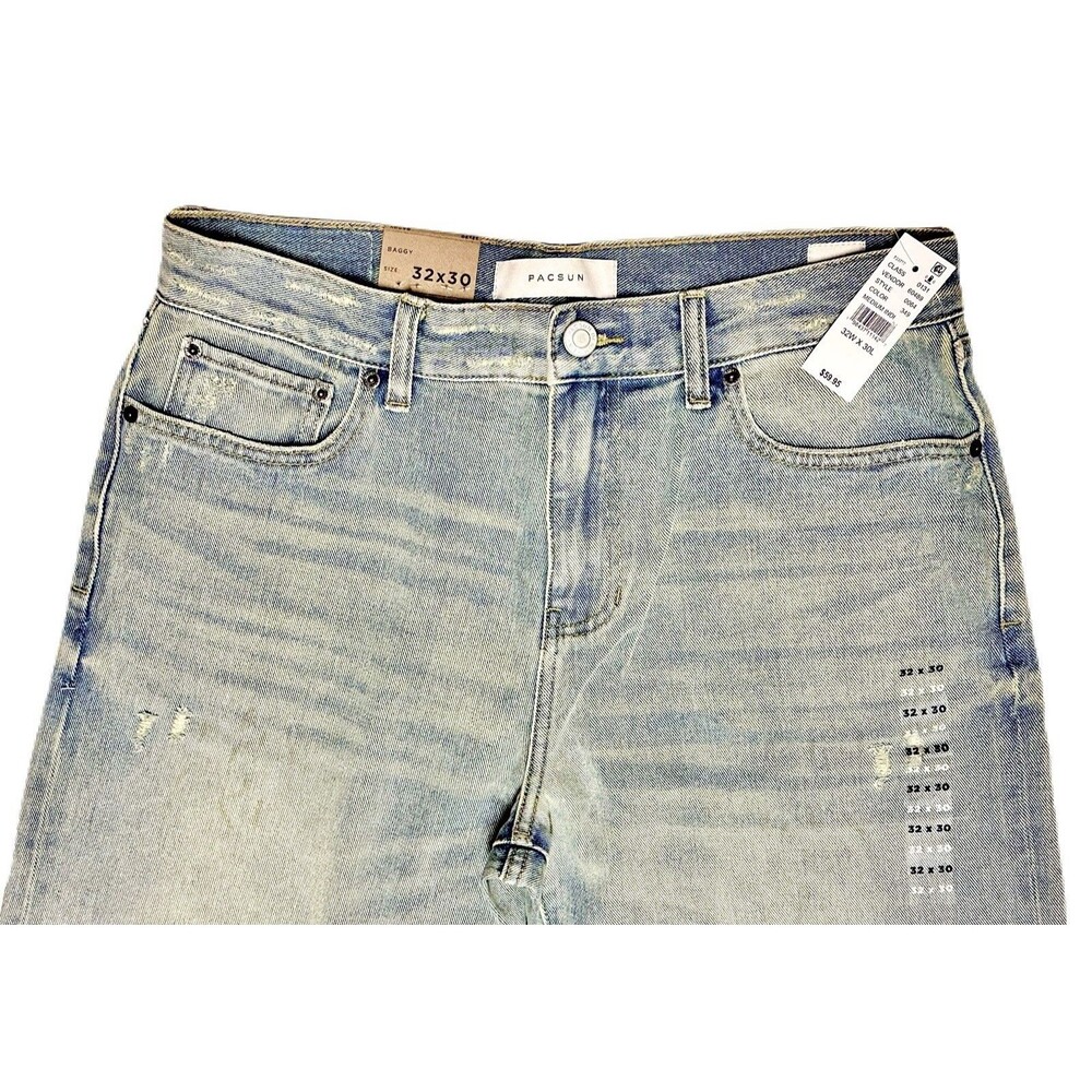 NEW Pacsun Mens Size 32x30 Pacsun Dylan Distressed Baggy Jeans Light Blue Tinted - Picture 4 of 12